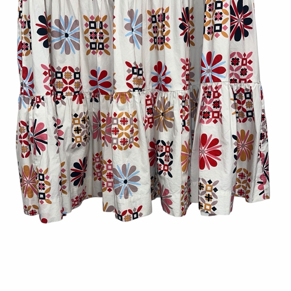 La DoubleJ Multicolor Midi Dress Floral Tile Print Tiered Cotton Med Casual 🟡 - Picture 7 of 14